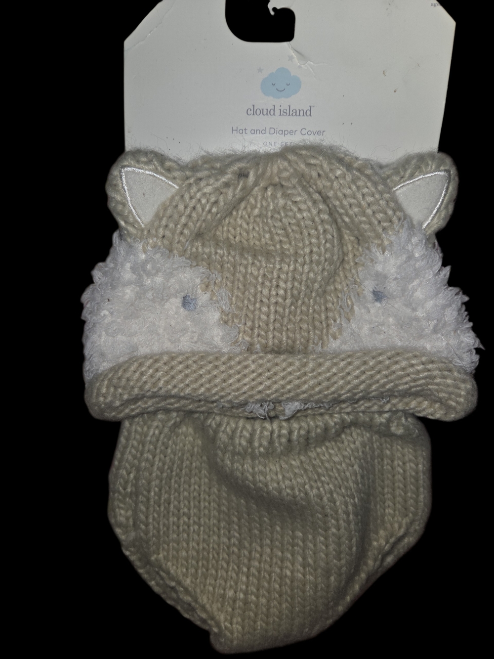 cloud island Cream Knit Baby Hat with Ear Details